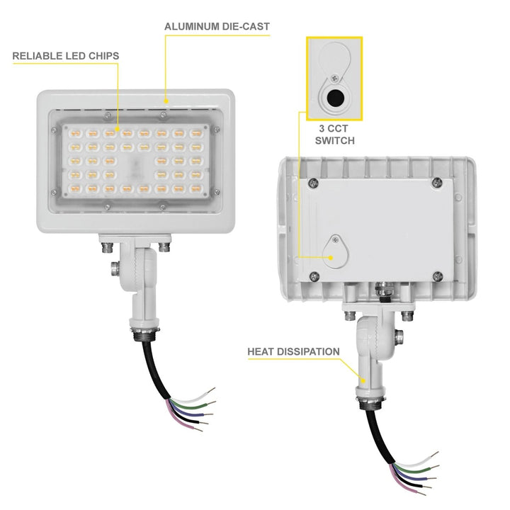 15W LED Flood Lights Outdoor Security Lighting - Waterproof - 3CCT 3000K-5000K - 2100LM - Knuckle Mount