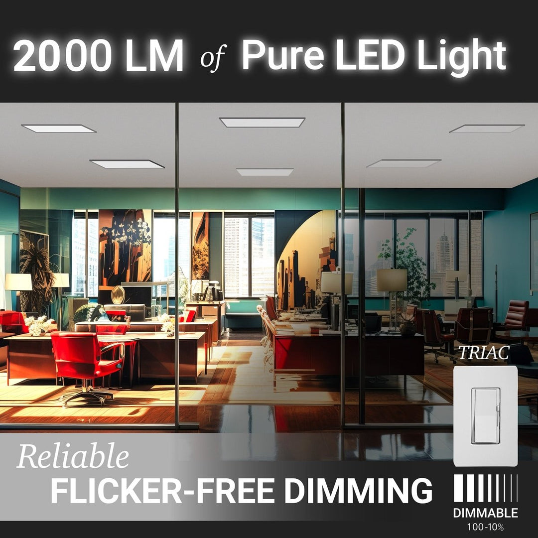 1x2 LED Flat Panel Light Surface Mount - Triac Dimmable - 5CCT 2700K-5000K - 2000LM