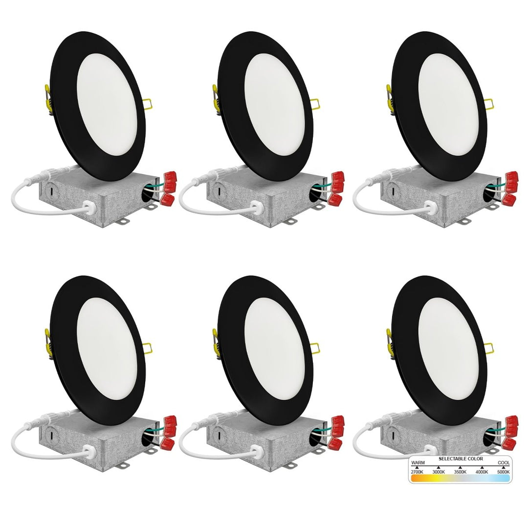 3" Inch Black Round Slim Recessed LED Ceiling Lights - 5 Kelvin Temperatures (5CCT) - 8 Watts - 600 Lumens - Dimmable