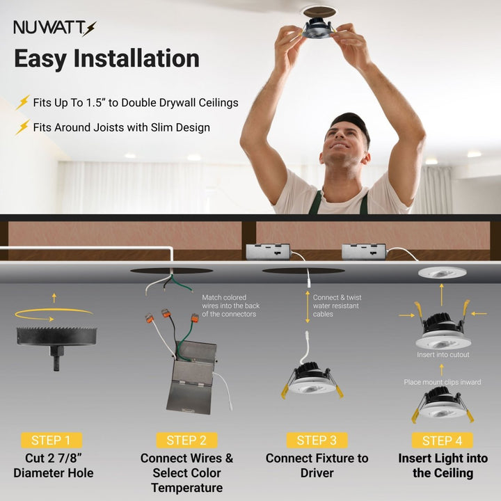 3" Inch Gimbal Recessed Light for Sloped Ceiling Canless LED Lighting - Wet Rated - 5CCT 2700K-5000K - 600LM