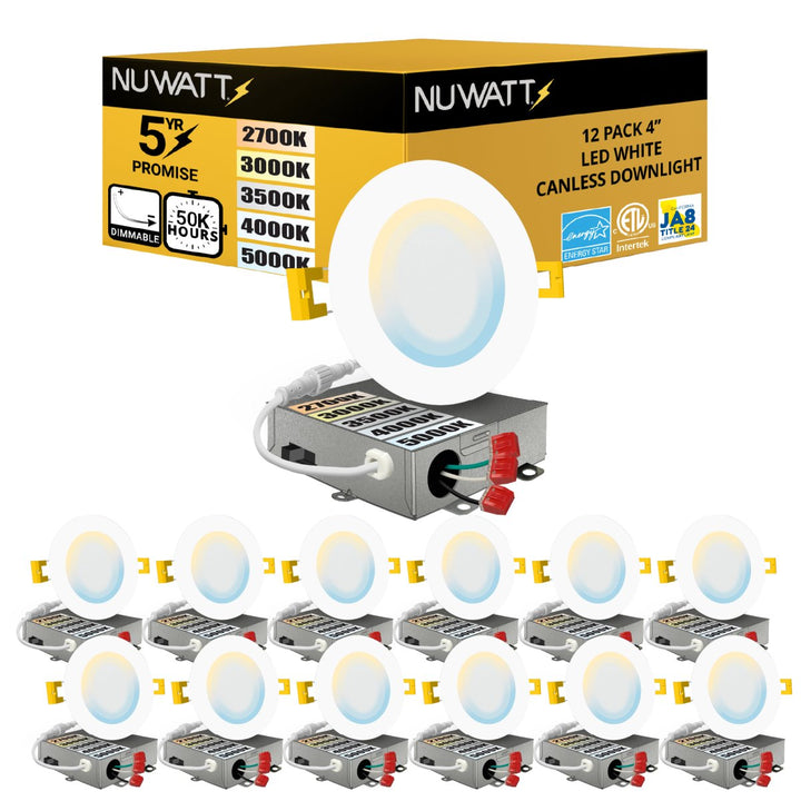 4" Inch Canless Recessed Lighting Slim LED Wafer Lights - Wet Rated - 5CCT 2700K-5000K - 630LM