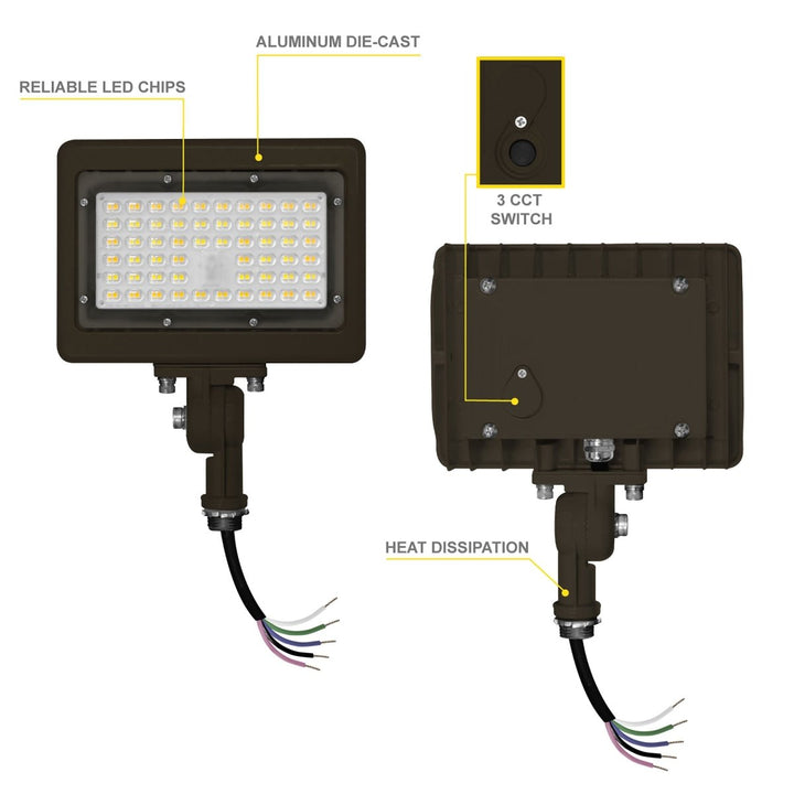 50W Bronze Flood Light LED Outdoor Security Lights - Waterproof - 3CCT 3000K-5000K - 7050LM - Knuckle Mount