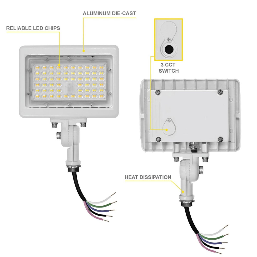 50W LED Flood Lights Outdoor Security Lighting - Waterproof - 3CCT 3000K-5000K - 7050LM - Knuckle Mount