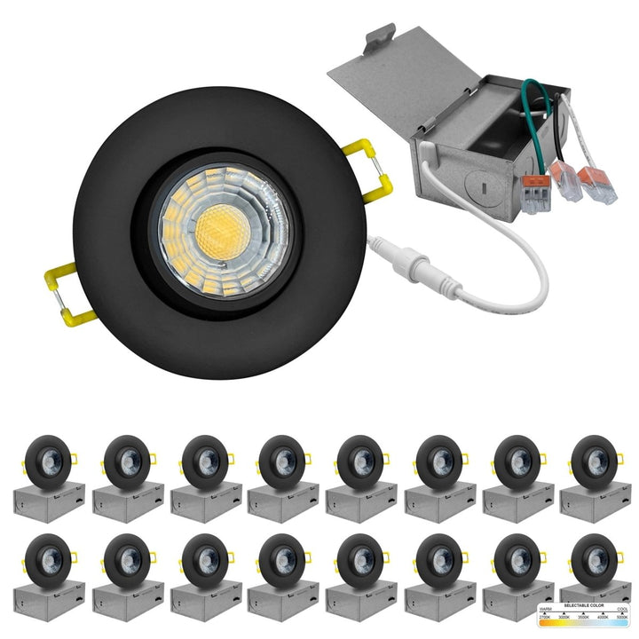 3" Inch Black Recessed LED Gimbal Canless Downlight - 5 Kelvin Temperatures (5CCT) - 8 Watts - 600 Lumens - Dimmable | Canless Gimbal | Nuwatt Lighting