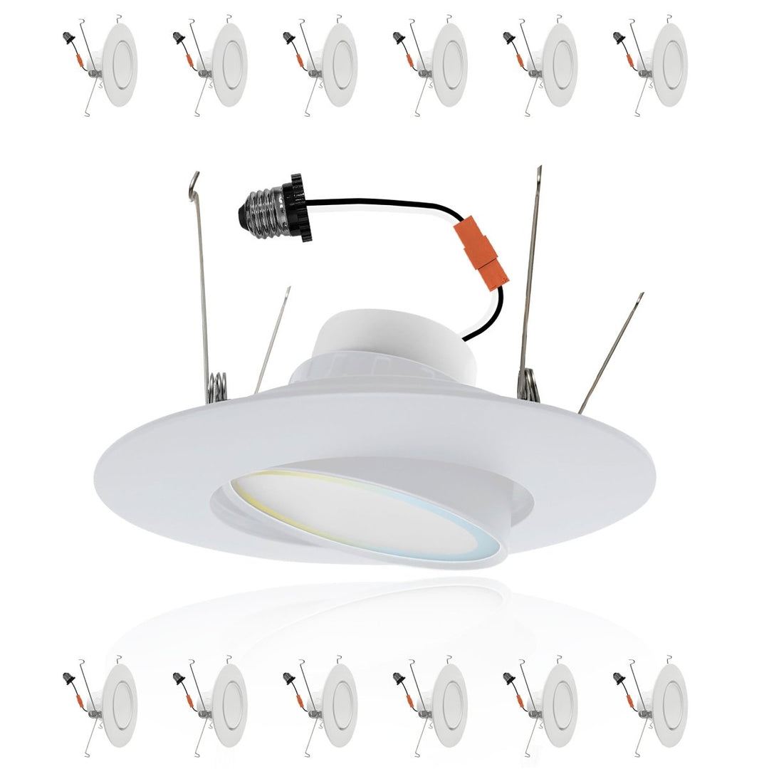 6" Inch Adjustable Can Lights Sloped Ceiling Recessed Lighting - Damp Rated - 5CCT 2700K-5000K - 1200LM