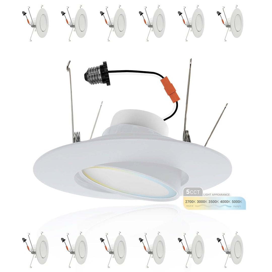 6" Inch White Retrofit Adjustable LED Recessed Downlight - 5 Kelvin Temperatures (5CCT) - 16.5 Watt - 1200 Lumens - Dimmable