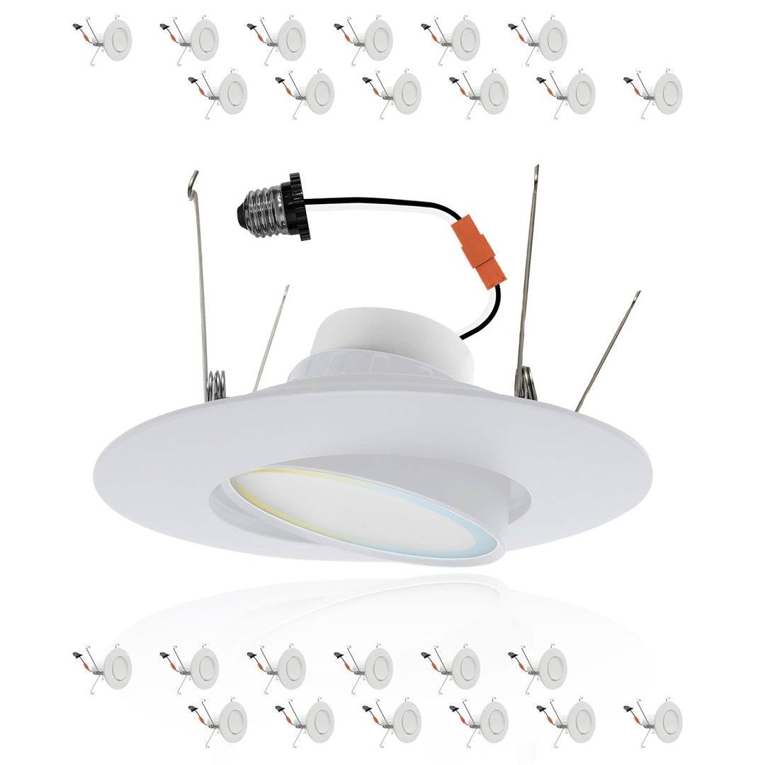 6" Inch Adjustable Can Lights Sloped Ceiling Recessed Lighting - Damp Rated - 5CCT 2700K-5000K - 1200LM