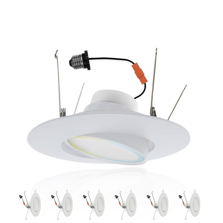 6" Inch Adjustable Can Lights Sloped Ceiling Recessed Lighting - Damp Rated - 5CCT 2700K-5000K - 1200LM