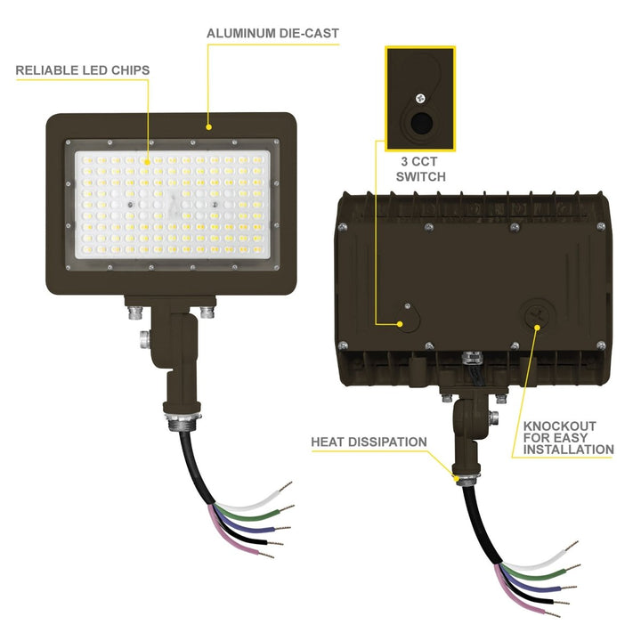 90W Bronze Flood Light LED Outdoor Security Lights - Waterproof - 3CCT 3000K-5000K - 12600LM - Knuckle Mount