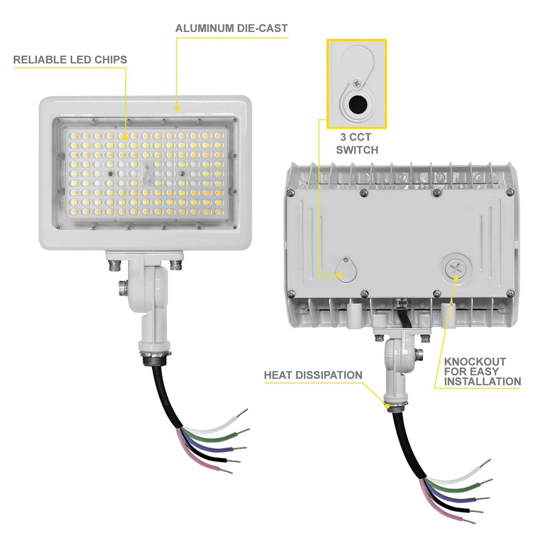 90W LED Flood Lights Outdoor Security Lighting - Waterproof - 3CCT 3000K-5000K - 12600LM - Knuckle Mount