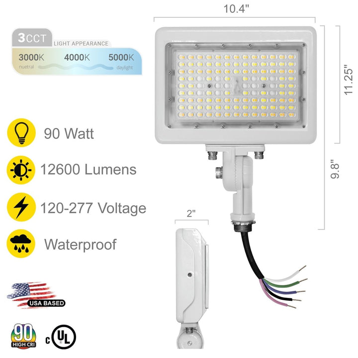 90W LED Flood Lights Outdoor Security Lighting - Waterproof - 3CCT 3000K-5000K - 12600LM - Knuckle Mount