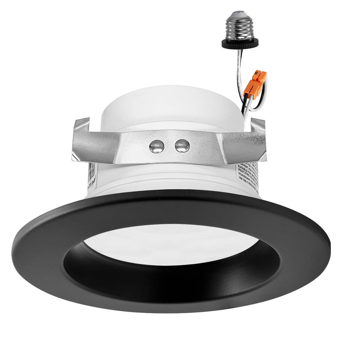 NuWatt 4 Inch Round Retrofit Black Downlight - 3 Wattage Selectable 12W/10W/8W - 5 Color Changing Temperatures 2700K - 5000K (5CCT) - Dimmable - CRI>90 - E26 Quick Connect Included