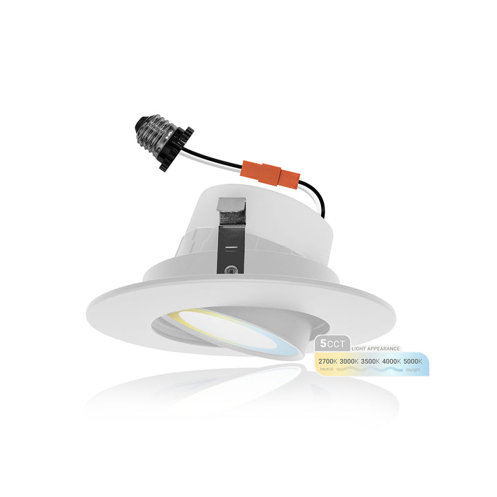 4" Inch Adjustable Can Lights Sloped Ceiling Recessed Lighting - Damp Rated - 5CCT 2700K-5000K - 750LM