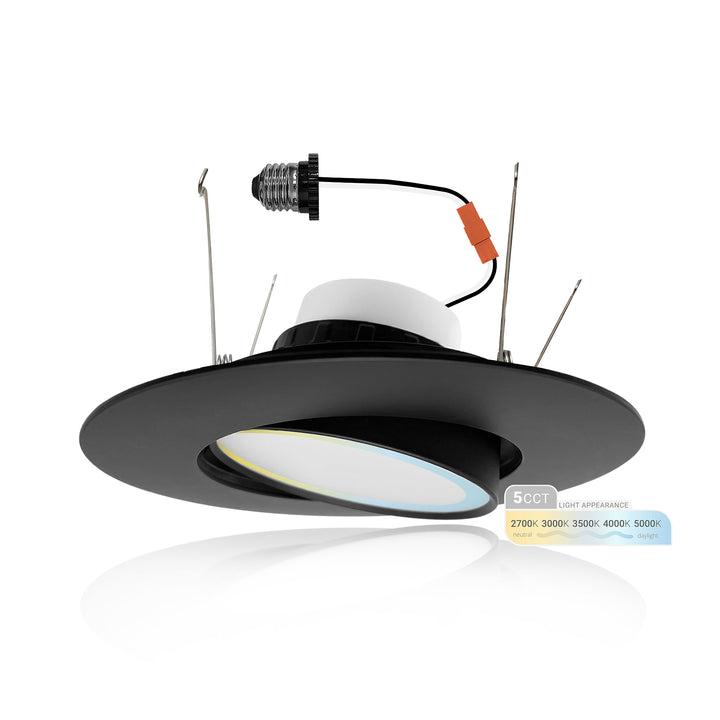 6" Inch Black Retrofit Adjustable LED Recessed Downlight - 5 Kelvin Temperatures (5CCT) - 16.5 Watt - 1200 Lumens - Dimmable