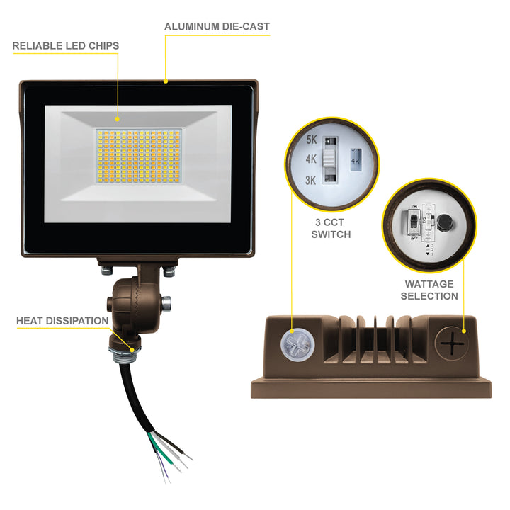 NUWATT LED Outdoor Flood Light - Dusk to Dawn Photocell Installed - 25W - Waterproof LED Flood Light - Dimmable Flood Light - 1/2" Knuckle Mount - 3375 Lumens - 3CCT Color Selectable LED Flood Light - 100-277V | | Nuwatt Lighting