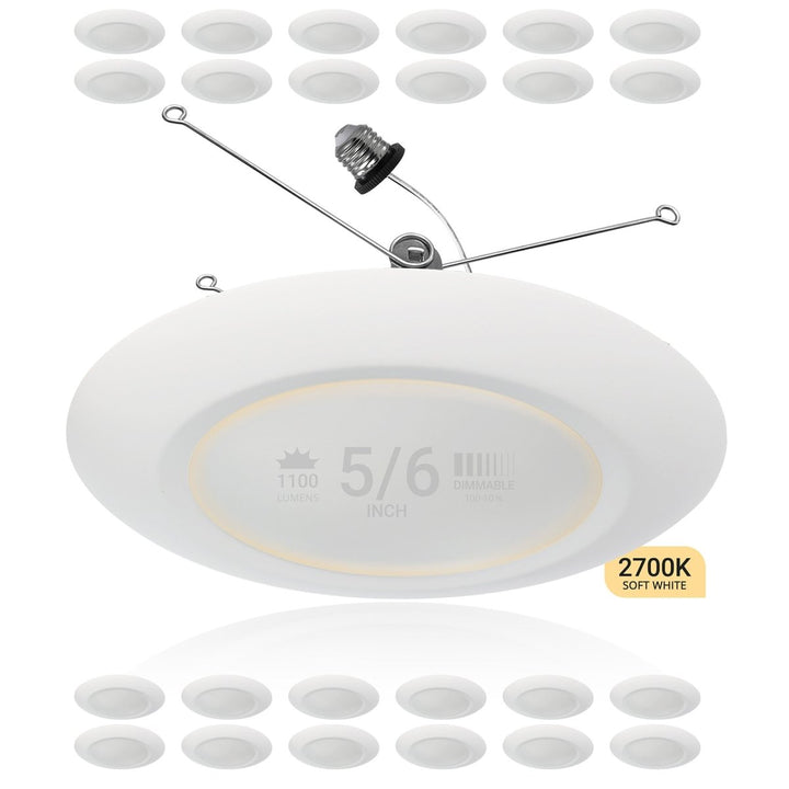 NuWatt 5/6" Inch Slim Disk Downlight - 2700K Soft White - 15 Watts - 1100 Lumens - Triac-Dimmable - 120V - White Trim