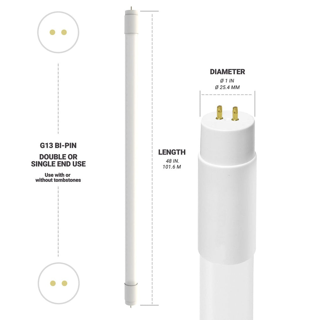 LED 4 Foot T8 Tube Frosted Lens - 3500K - Type A&B Tube Light -Ballast Bypass & Works With Ballast - 18 Watts - 2200 Lumens - 120V-277V - Dual Ended Power - (30 Pack)