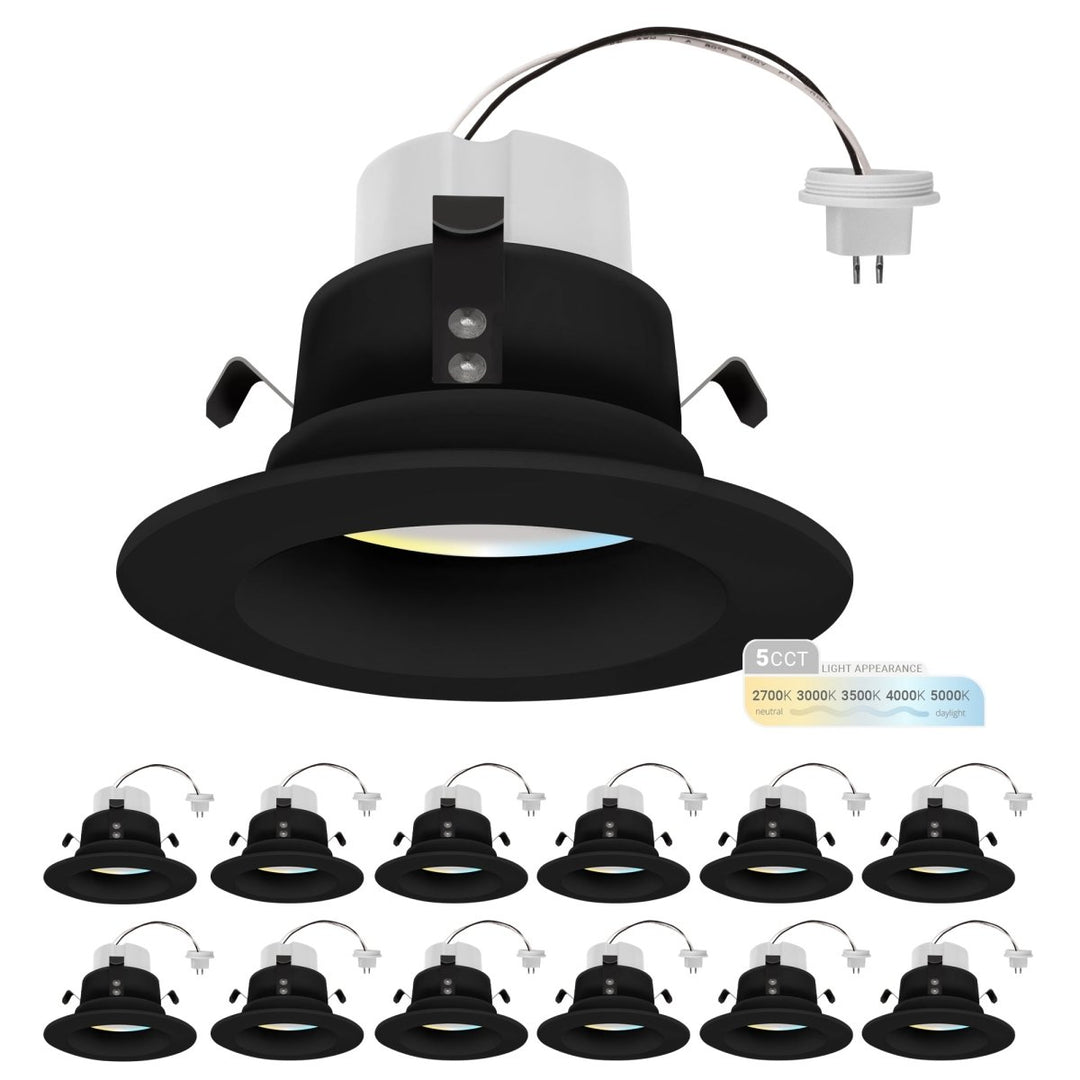 NUWATT 4 Inch Black MR16 Retrofit LED Recessed Light - 12V Downlight - 5CCT Selectable 2700K/3000K/3500K/4000K/5000K - 10W - 660 Lumens - Dimmable Low Voltage LED Downlight - GU5.3 - 75W Halogen Replacement