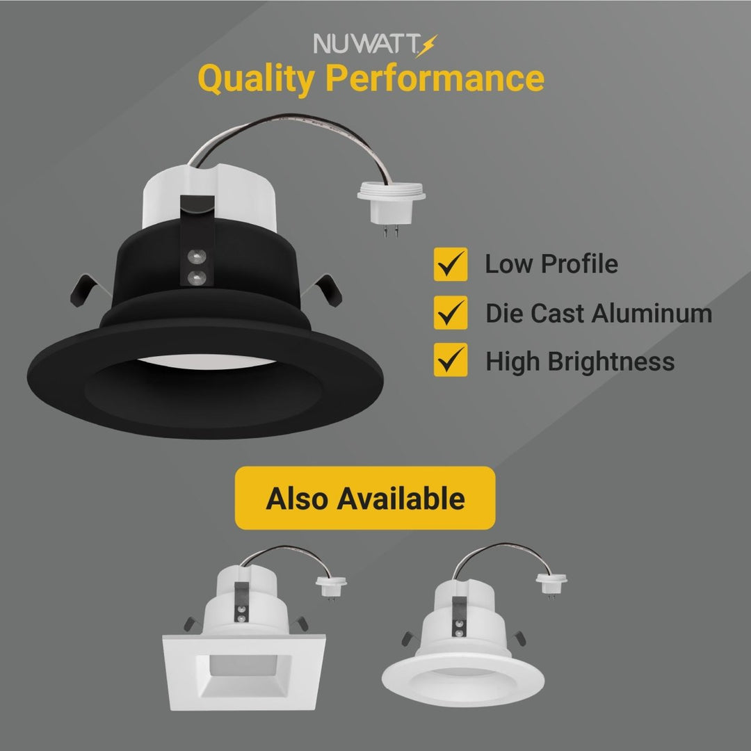 NUWATT 4 Inch Black MR16 Retrofit LED Recessed Light - 12V Downlight - 5CCT Selectable 2700K/3000K/3500K/4000K/5000K - 10W - 660 Lumens - Dimmable Low Voltage LED Downlight - GU5.3 - 75W Halogen Replacement