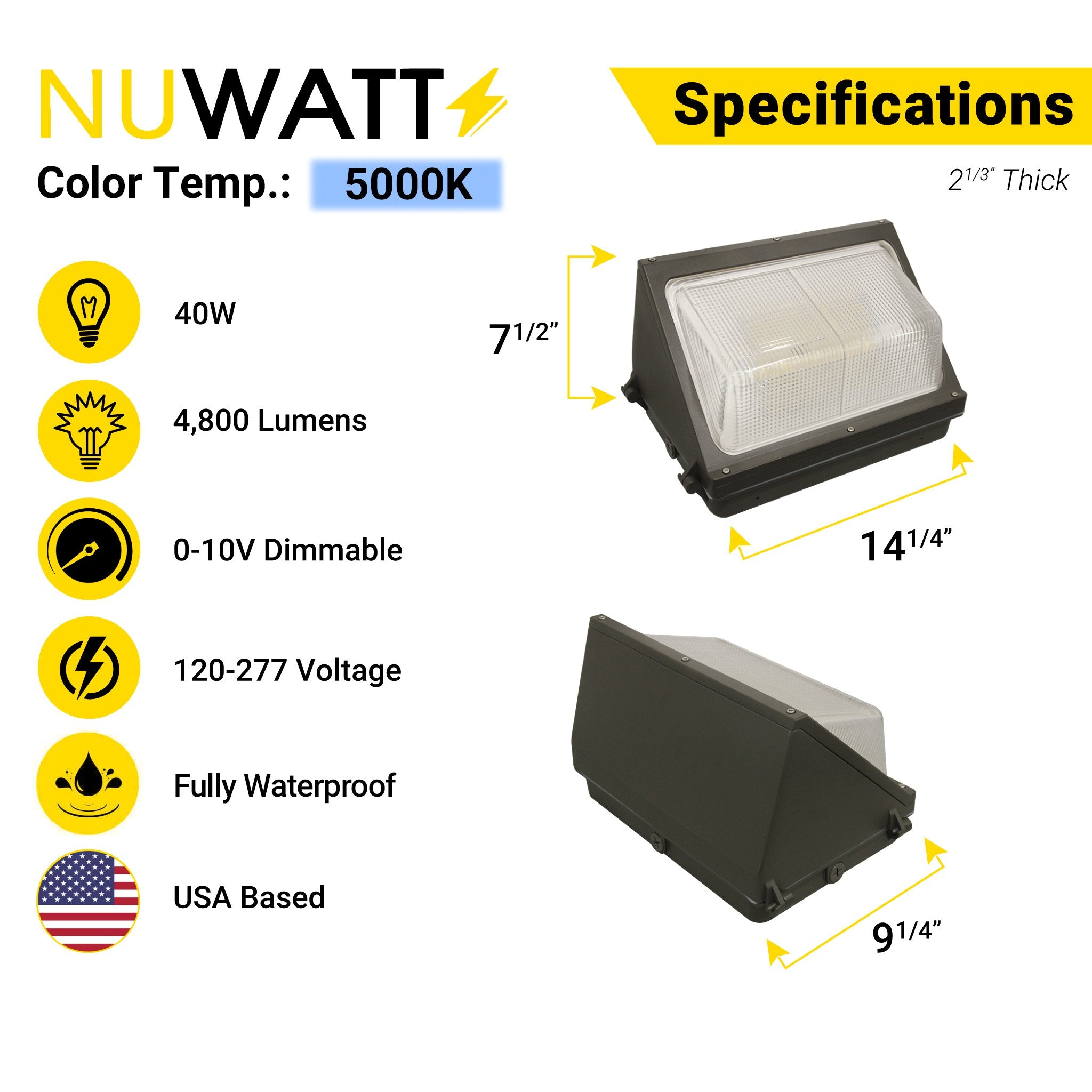 NuWatt 60W LED Wall Pack Daylight 5000K HID Replacement Weatherp –  NUWATT Lighting