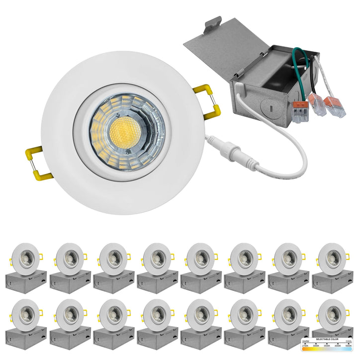 3" Inch White Recessed LED Gimbal Canless Downlight - 5 Kelvin Temperatures (5CCT) - 8 Watts - 600 Lumens - Dimmable | Canless Gimbal | Nuwatt Lighting